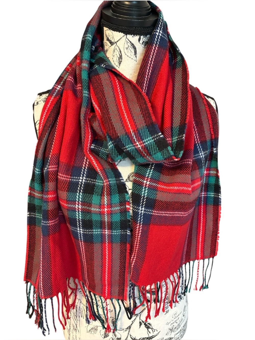 Old Navy Red Tartan Plaid Fringe Scarf